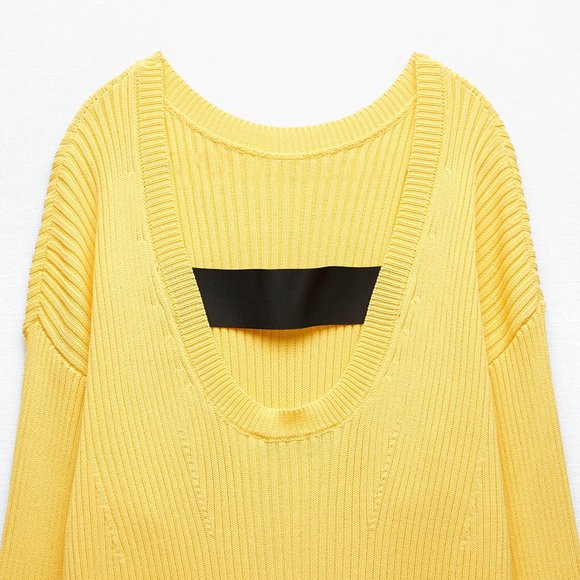NWT ZARA Knit Sweater RIBBED BACK STRAP STRETCH MINI DRESS YELLOW LARGE - Picture 8 of 11
